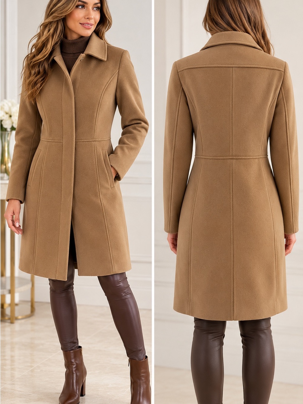 Marc New York Camel Single-Breasted Wool-Blend Trench Coat